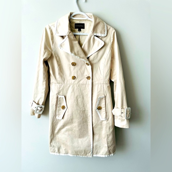 Banana Republic Petite Classic Beige/White Cotton Blend Belted Trench Coat - Picture 1 of 4